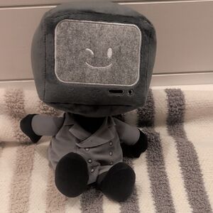 Gray Plush Robot Toy - Soft TV-Head Character Stuffed Doll